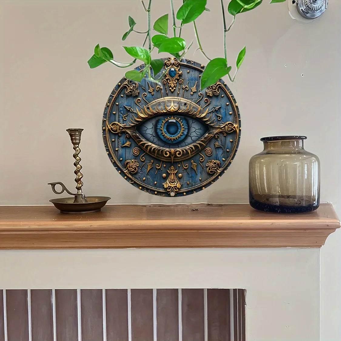 Eye of Horus Wall Sign - Blue Gold All-Seeing Eye Metal Decor