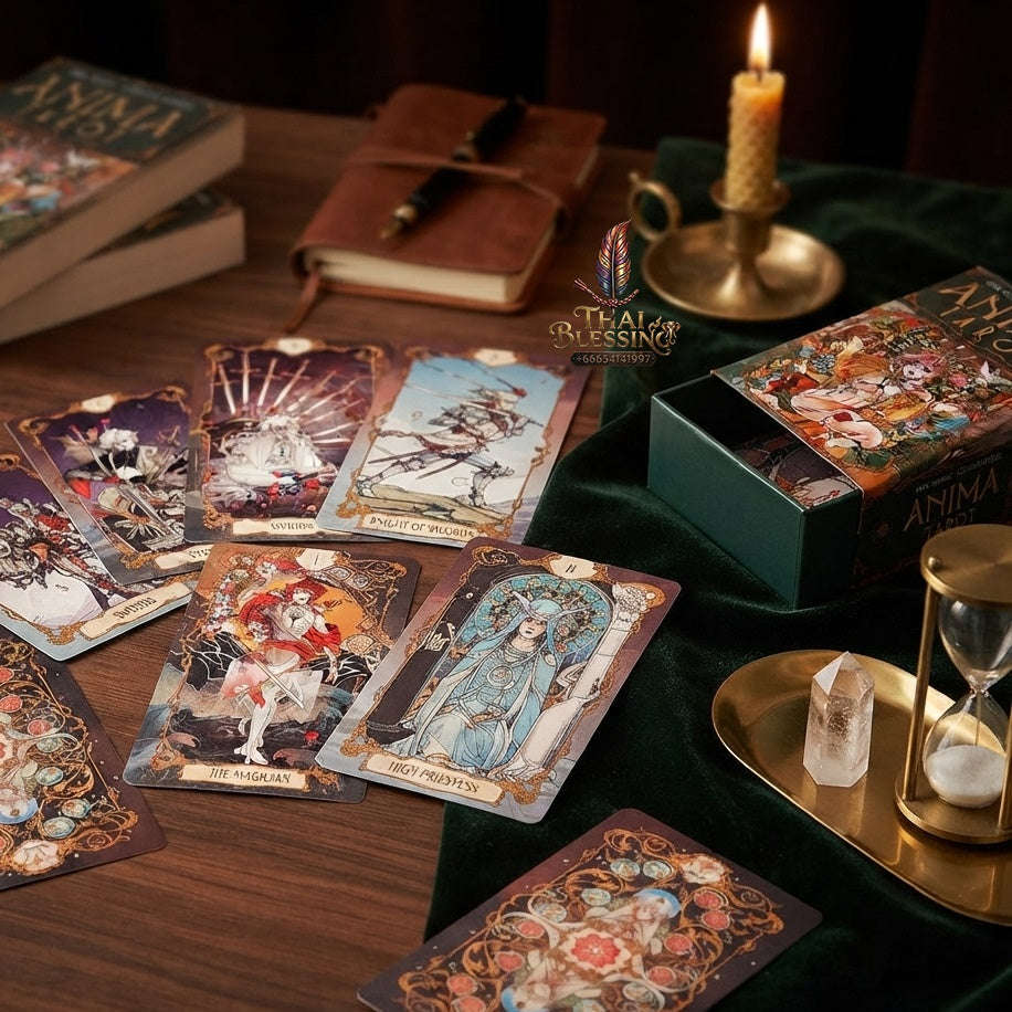 ✨ Anima Tarot Deck in Rigid Box 78 Pcs Art Nouveau Tarot Cards Double-embossed 12x7cm with Gorgeous Anime-Style Illustrations Thai Blessing Co By RURUECHA