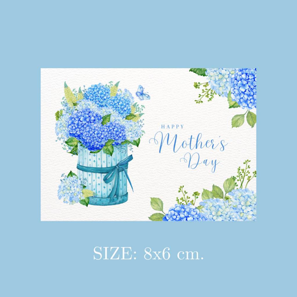 Aromatherapy gift set for mom featuring blue hydrangea flowers in a decorative vase for Mother's Day