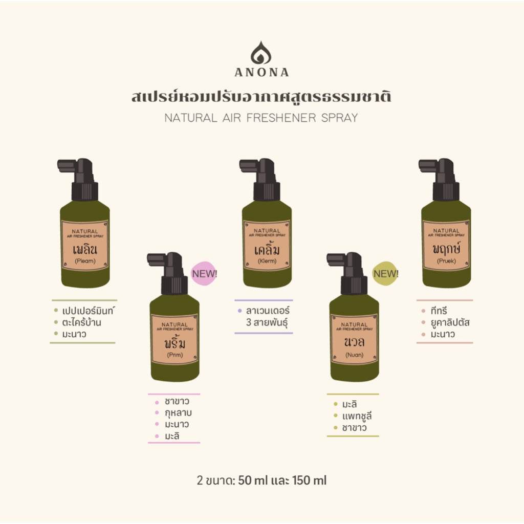 Anona natural air freshener spray bottles in various scents included in aromatic wellness gift set