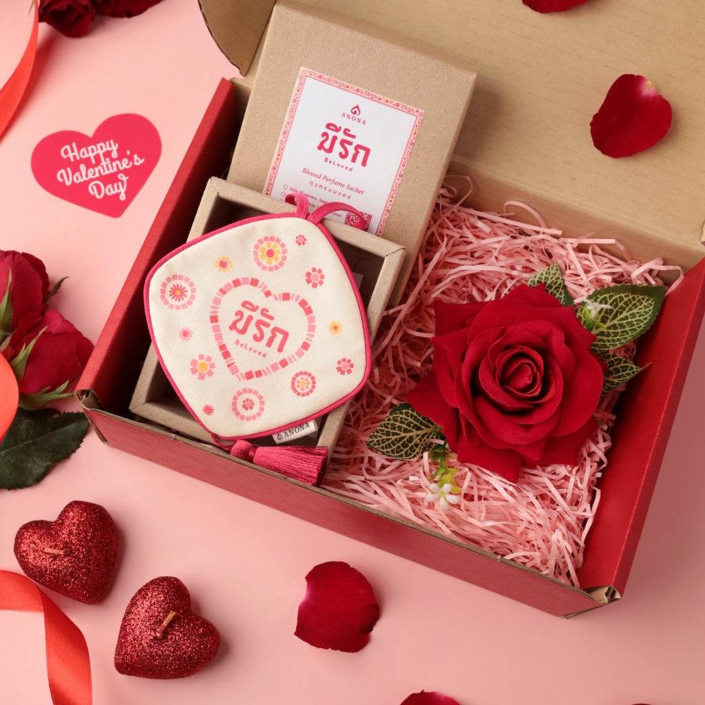 Customizable Valentine's Day gift set with scented candle and red rose in decorative box