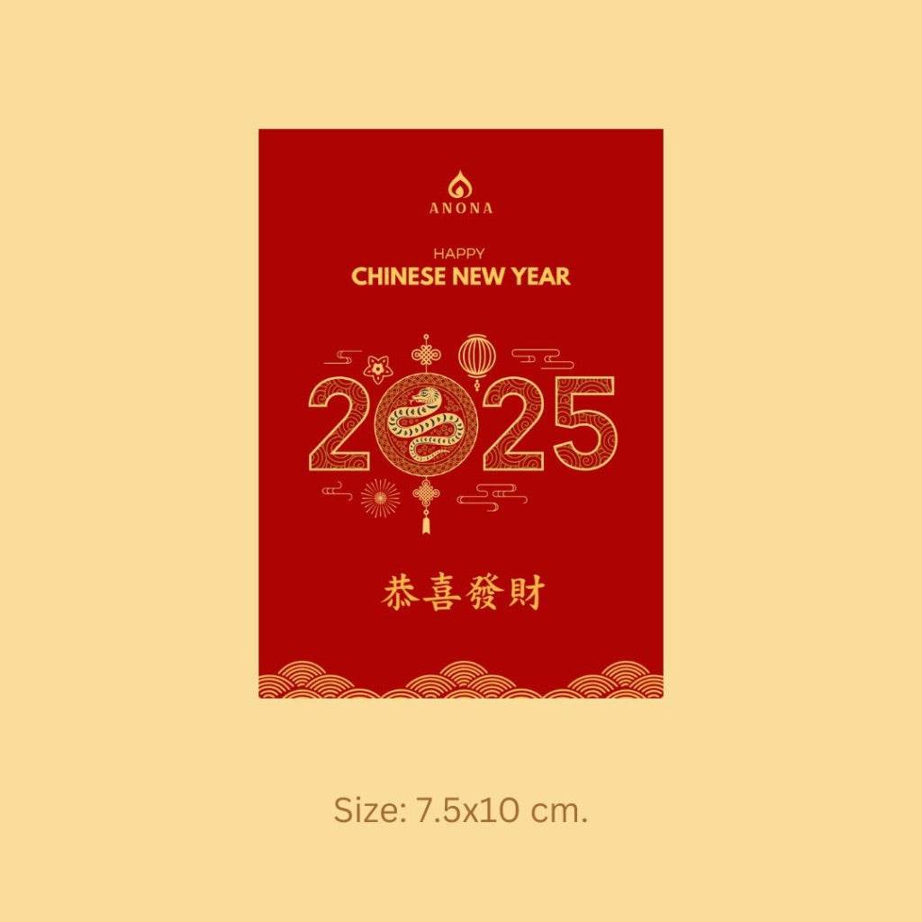 Red 2025 Chinese New Year card with snake design for Thai herbal Chinese New Year gift set