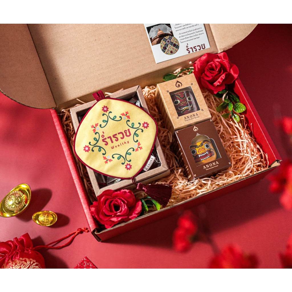 Thai herbal Chinese New Year gift set with decorative box, scented items, and red roses from One-Sake.com