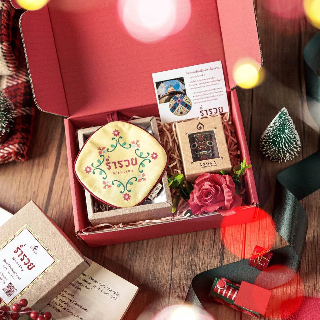 One-Sake.com unique Thai gift box with traditional Thai scented products and decorative rose in red packaging