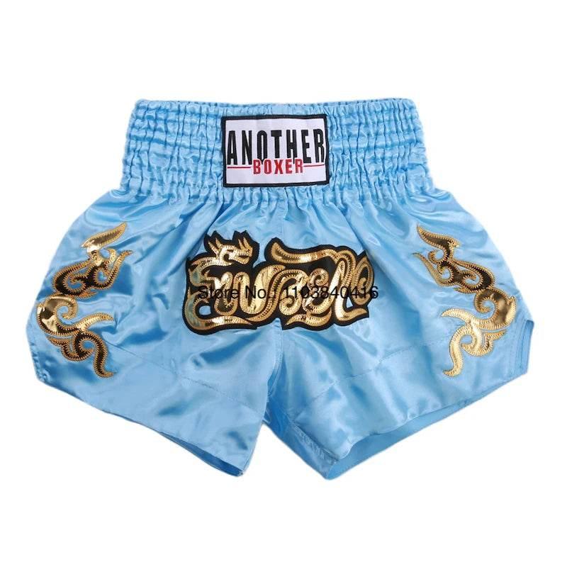Muay Thai Shorts - Thai Blessing Co Satin Kickboxing Trunks for Men, Women & Kids | Martial Arts, MMA, Grappling, Gym Wear A148 Light Blue