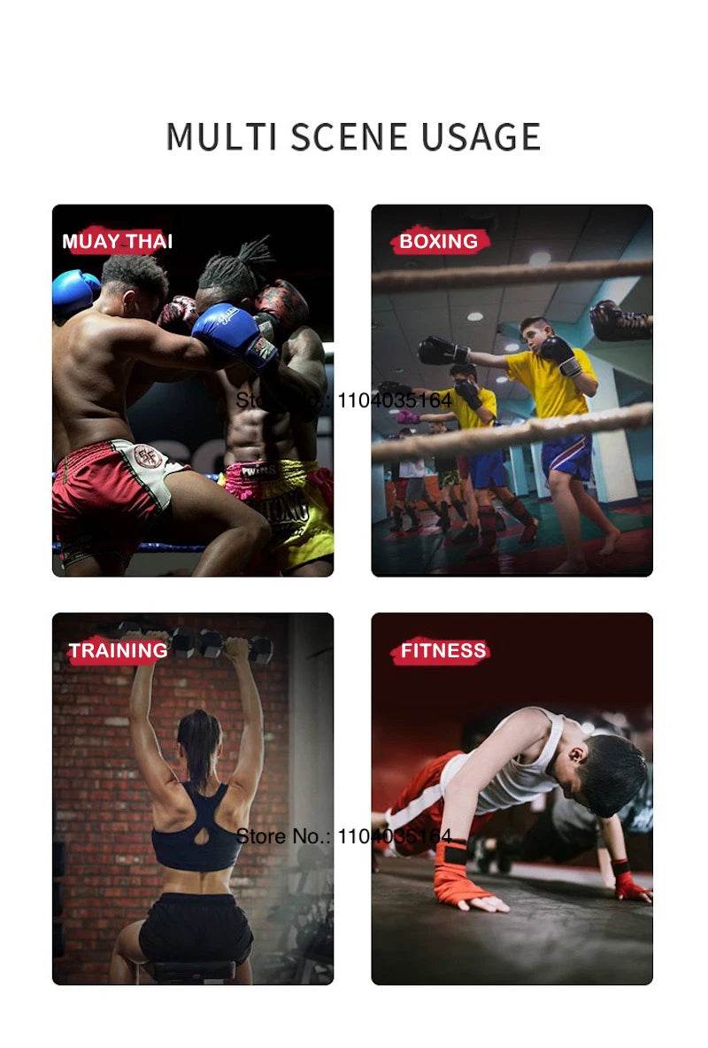 Collage of Muay Thai boxing training and fitness scenes showcasing satin kickboxing trunks for men and women in action