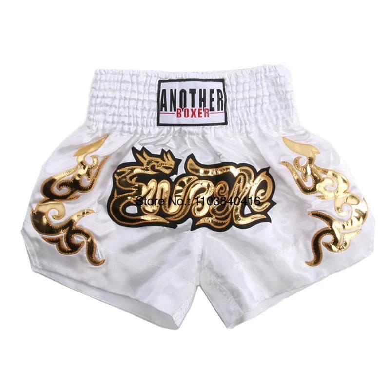 Muay Thai Shorts - Thai Blessing Co Satin Kickboxing Trunks for Men, Women & Kids | Martial Arts, MMA, Grappling, Gym Wear A151 White