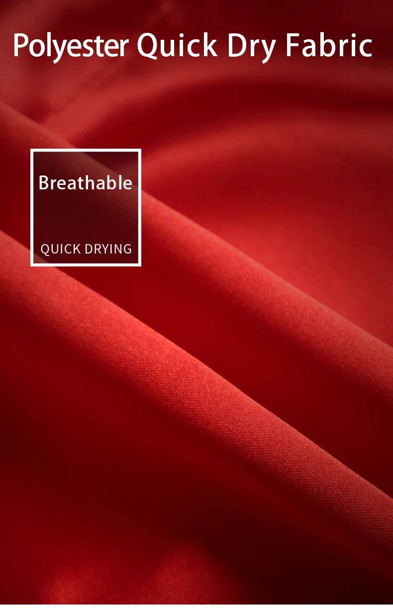 Red polyester quick dry fabric close up for Muay Thai shorts unisex breathable and quick drying