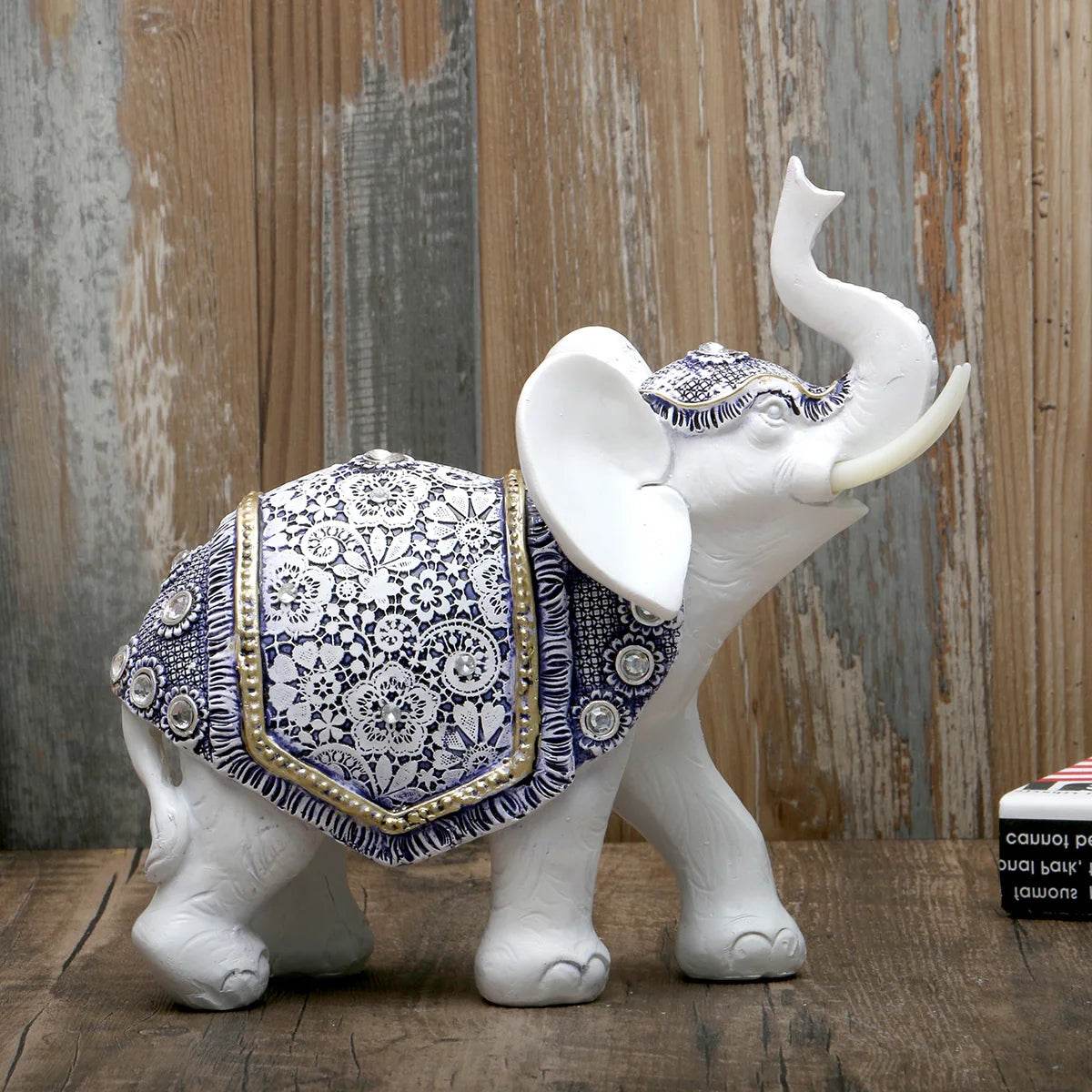 Blue & White Porcelain Elephant Figurine - Thai Ceramic Elephant Decor for Wisdom, Fortune & Serenity