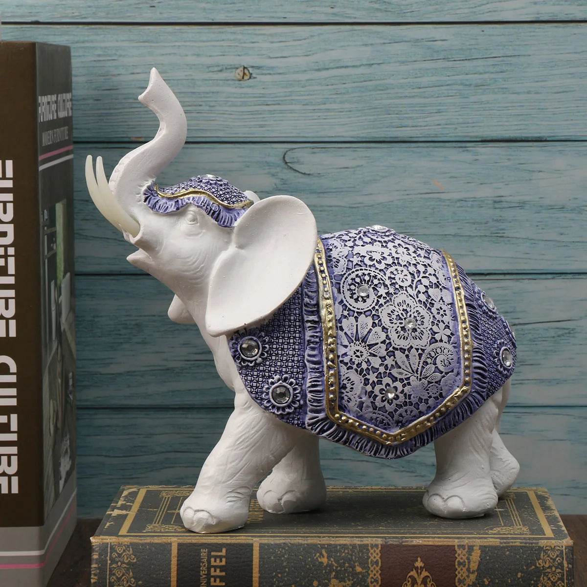 Blue & White Porcelain Elephant Figurine - Thai Ceramic Elephant Decor for Wisdom, Fortune & Serenity