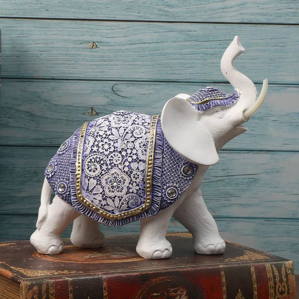 Blue & White Porcelain Elephant Figurine - Thai Ceramic Elephant Decor for Wisdom, Fortune & Serenity