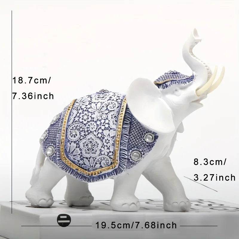 Blue & White Porcelain Elephant Figurine - Thai Ceramic Elephant Decor for Wisdom, Fortune & Serenity zhonghaodaxian