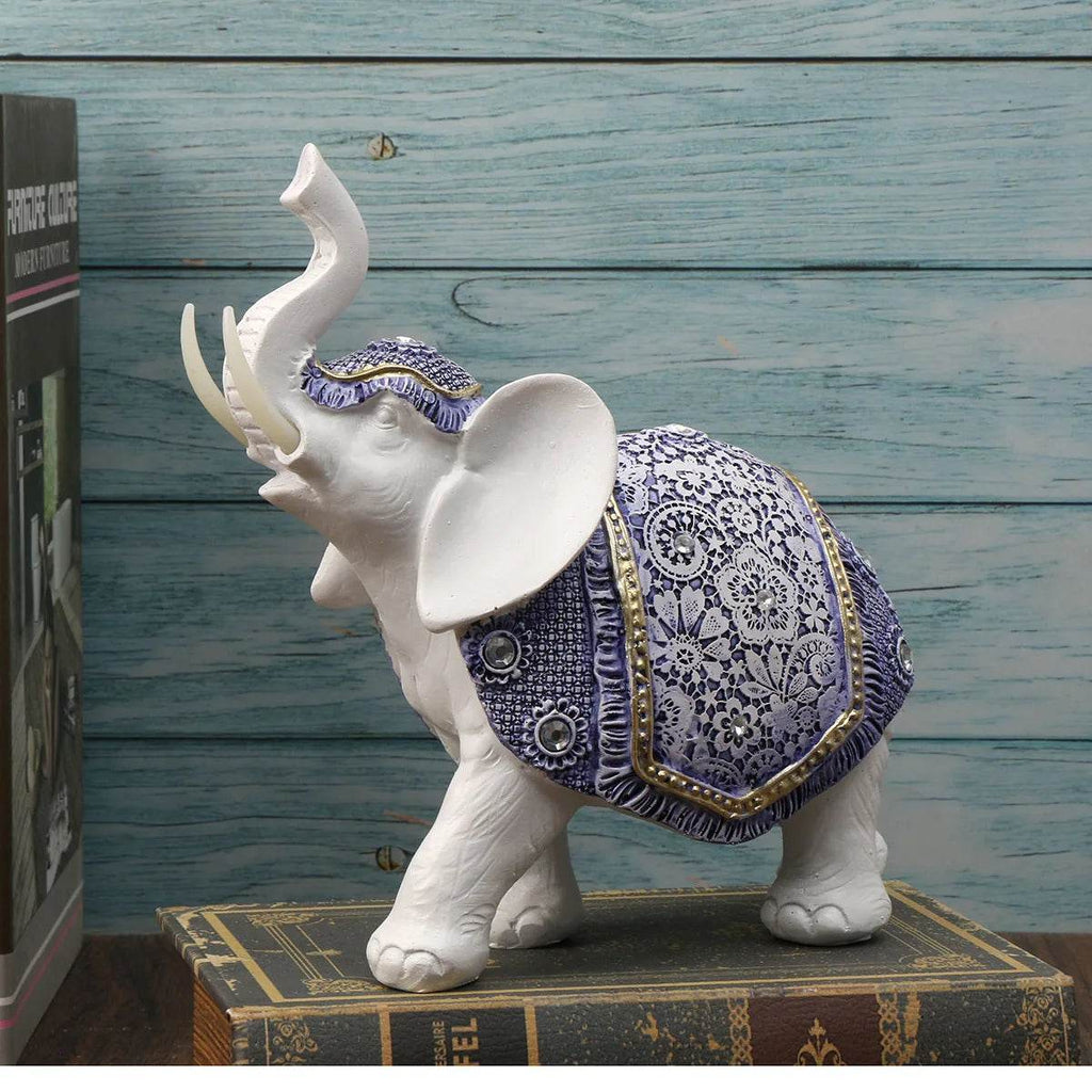 Blue & White Porcelain Elephant Figurine - Thai Ceramic Elephant Decor for Wisdom, Fortune & Serenity