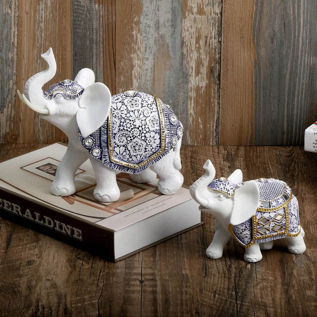 Blue & White Porcelain Elephant Figurine - Thai Ceramic Elephant Decor for Wisdom, Fortune & Serenity