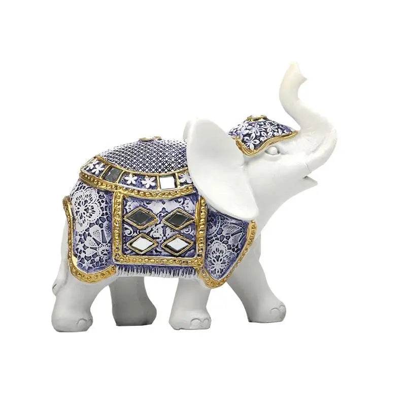 Blue & White Porcelain Elephant Figurine - Thai Ceramic Elephant Decor for Wisdom, Fortune & Serenity
