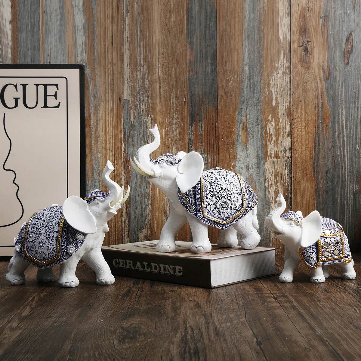 Blue & White Porcelain Elephant Figurine - Thai Ceramic Elephant Decor for Wisdom, Fortune & Serenity