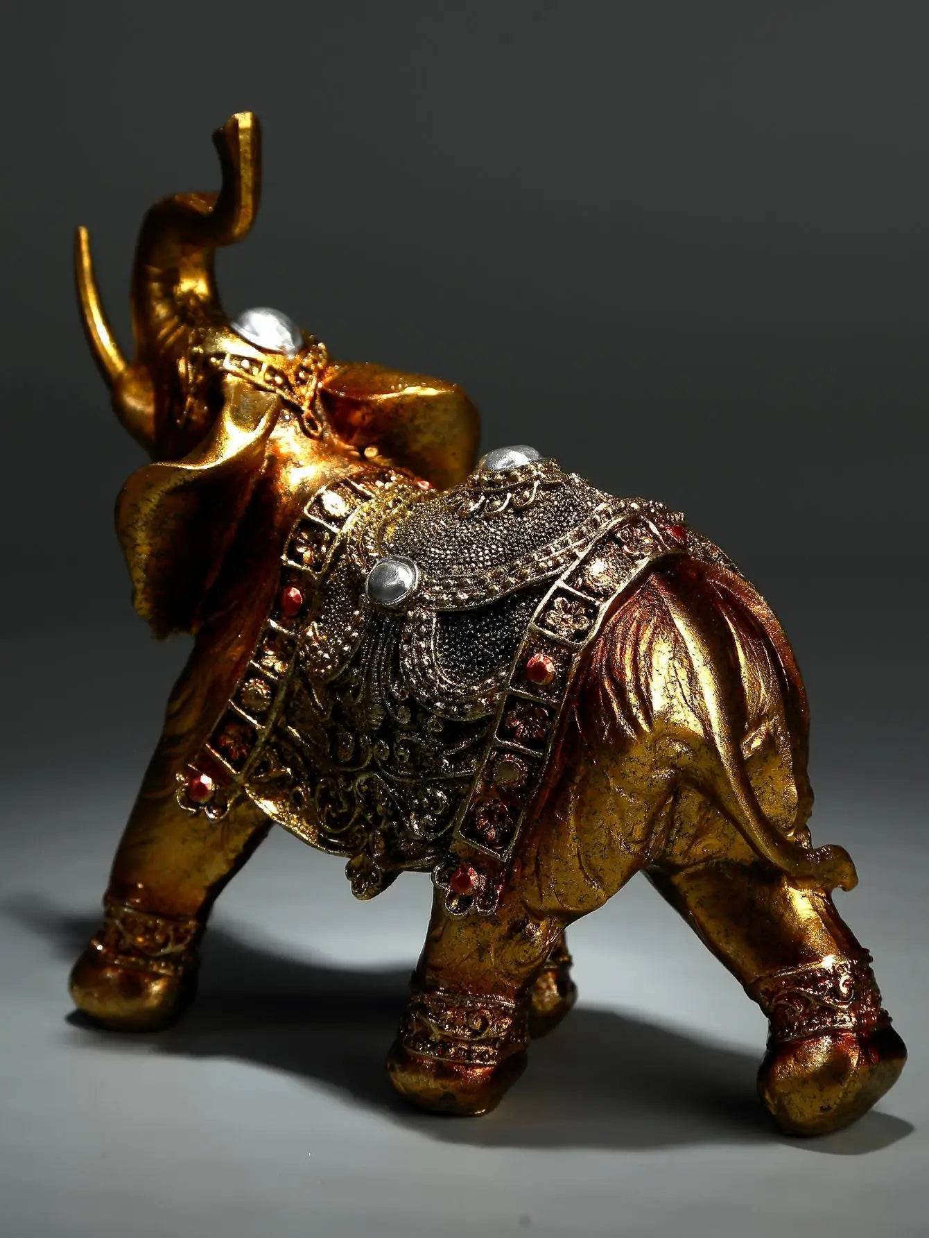Handcrafted Elephant Sculpture - Elegant Gold Decor for Home and Office