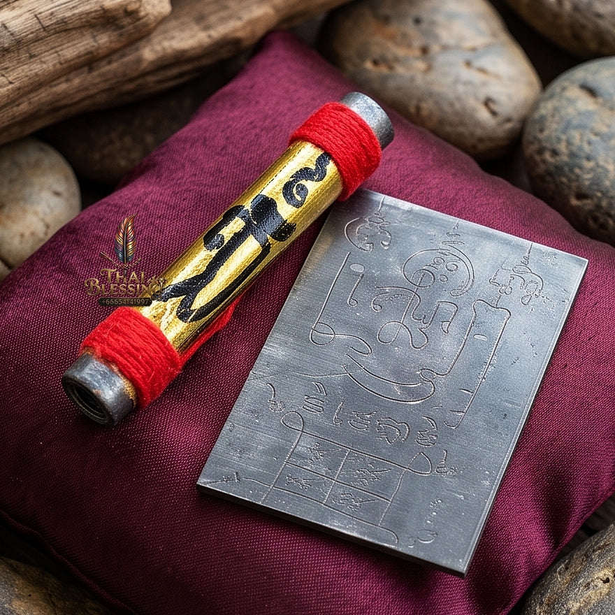 Attract Charm & Absolute Wealth Khun Phaen Chom Talat Hand-Inscribed Takrut - Luang Pu Im Wat Thung Na Mai 2024 Thai Blessing Co By RURUECHA