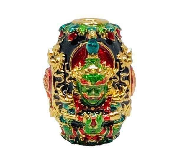 Authentic Buddhist Blessing Talisman Bead Phaya Wessuwan for Protection and Prosperity Gold plated and enameled