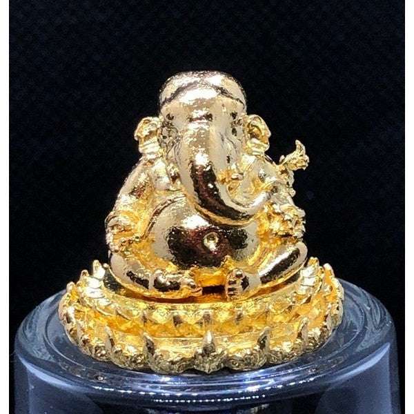 Authentic Ganesha Figurine for Removing Obstacles, Igniting Wisdom, and Welcoming Prosperity Gold plated metal