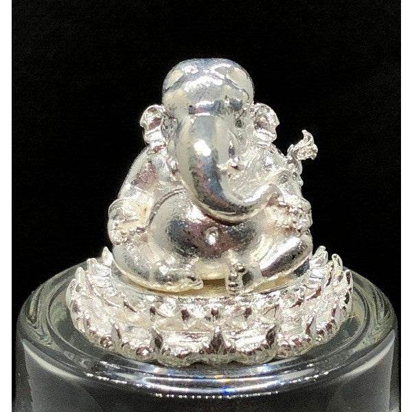 Authentic Ganesha Figurine for Removing Obstacles, Igniting Wisdom, and Welcoming Prosperity Silver plated metal