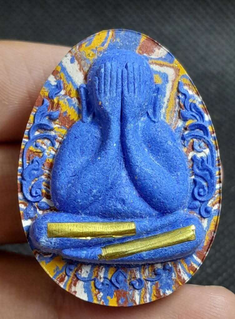 Authentic Phra Pidta Kanok Khang by Luang Pu Sila – Lan Ruay Ruay Edition, Blue Body with Sacred Totem, Gold Takrut, and Gold Leaf Gilding, 100% Guaranteed Authentic Default Title