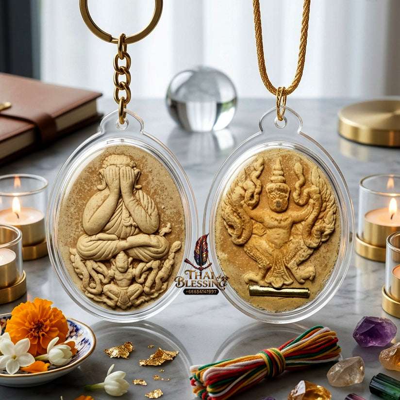✨ Authentic Phra Pidta Sacred Wood Amulet: Rare "Mai Yae Yae" (Sacred Hermit Wood) by LP Khamsang, 2017 – Powerful Protection & Wealth Attraction Thai Blessing Co By RURUECHA