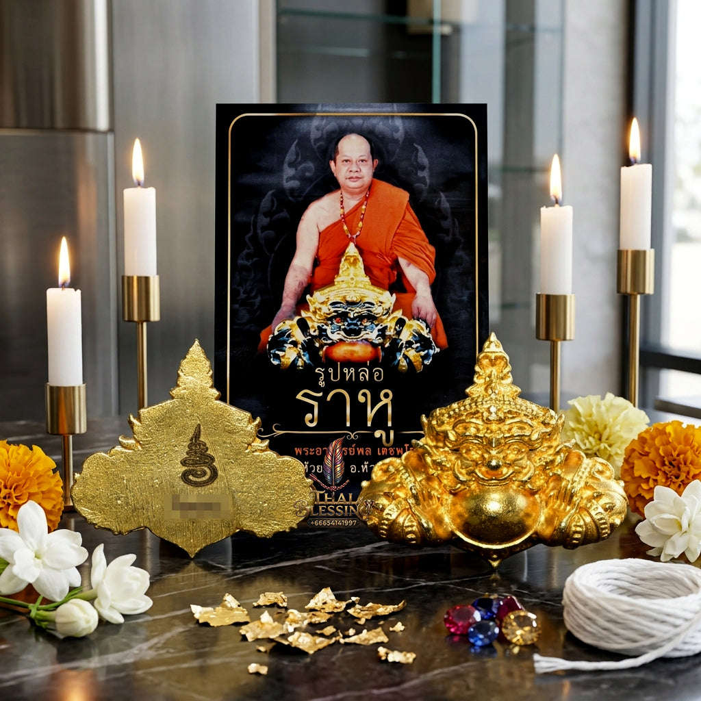 ✨ Authentic 'Phra Rahu' Eclipse Deity: Sacred Gold-Plated Bronze Edition by Phra Ajarn Phon, Wat Khao Huai Haeng – 2026 Masterpiece Thai Blessing Co By RURUECHA