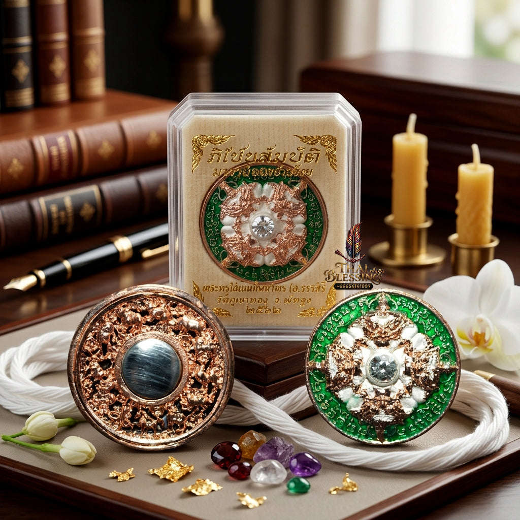 ✨ Authentic 'Phra Rahu Phichai Sombat' (Victory & Wealth) Coin: 2K Gold/Silver Plated & Green Enamel Edition by Phra Kru Sophon Kityathorn (Ajarn Rotsiri), Wat Phukhao Thong – 2019 Masterpiece Thai Blessing Co By RURUECHA