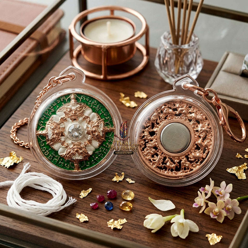 ✨ Authentic 'Phra Rahu Phichai Sombat' (Victory & Wealth) Coin: 2K Gold/Silver Plated & Green Enamel Edition by Phra Kru Sophon Kityathorn (Ajarn Rotsiri), Wat Phukhao Thong – 2019 Masterpiece Thai Blessing Co By RURUECHA