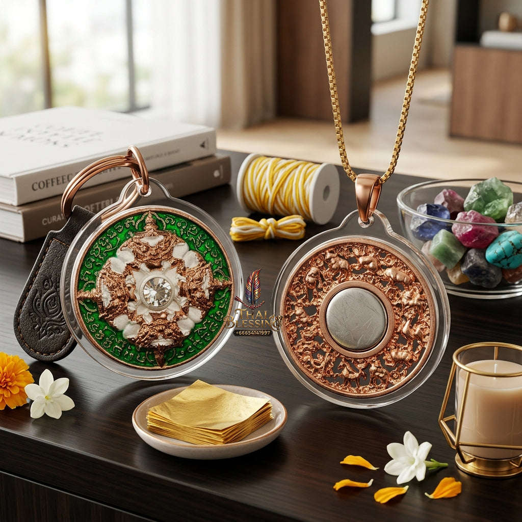 ✨ Authentic 'Phra Rahu Phichai Sombat' (Victory & Wealth) Coin: 2K Gold/Silver Plated & Green Enamel Edition by Phra Kru Sophon Kityathorn (Ajarn Rotsiri), Wat Phukhao Thong – 2019 Masterpiece Thai Blessing Co By RURUECHA