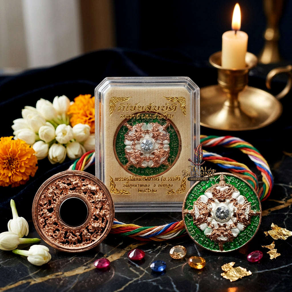 ✨ Authentic 'Phra Rahu Phichai Sombat' (Victory & Wealth) Coin: 2K Gold/Silver Plated & Green Enamel Edition by Phra Kru Sophon Kityathorn (Ajarn Rotsiri), Wat Phukhao Thong – 2019 Masterpiece Thai Blessing Co By RURUECHA