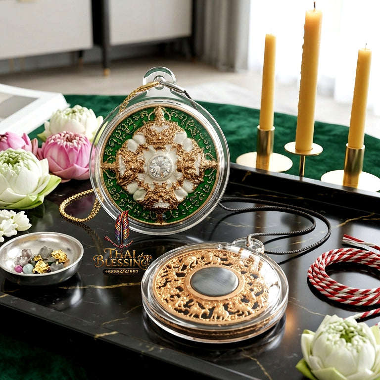 ✨ Authentic 'Phra Rahu Phichai Sombat' (Victory & Wealth) Coin: 2K Gold/Silver Plated & Green Enamel Edition by Phra Kru Sophon Kityathorn (Ajarn Rotsiri), Wat Phukhao Thong – 2019 Masterpiece Thai Blessing Co By RURUECHA