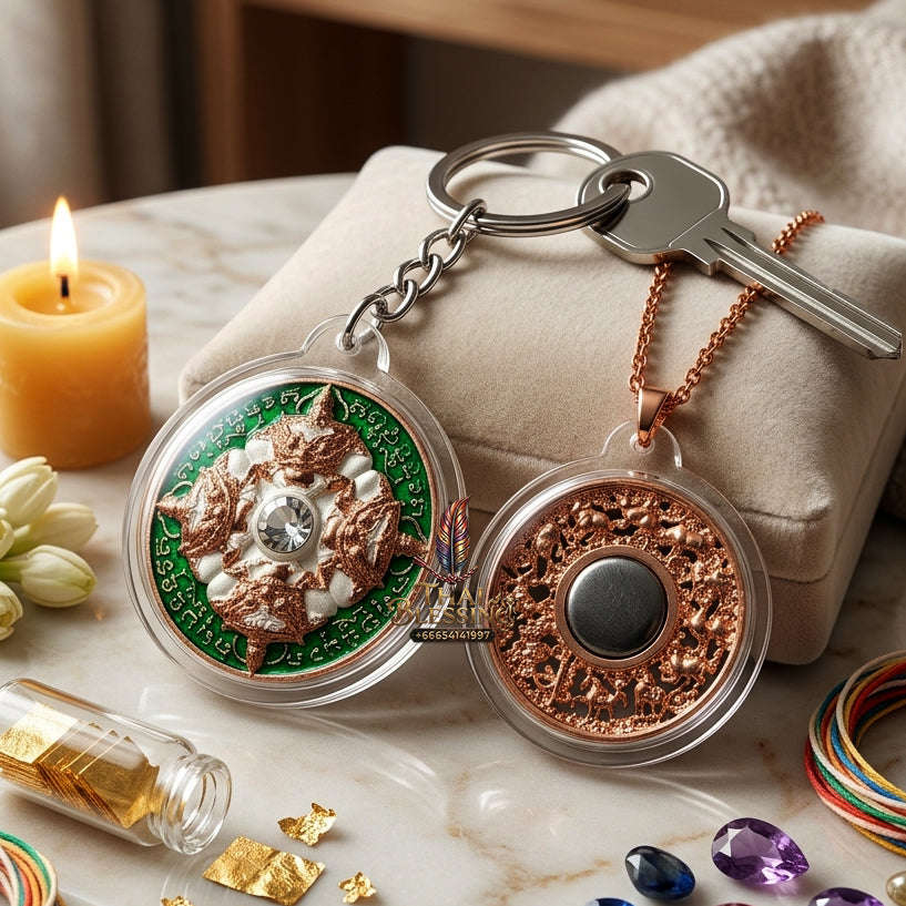 ✨ Authentic 'Phra Rahu Phichai Sombat' (Victory & Wealth) Coin: 2K Gold/Silver Plated & Green Enamel Edition by Phra Kru Sophon Kityathorn (Ajarn Rotsiri), Wat Phukhao Thong – 2019 Masterpiece Thai Blessing Co By RURUECHA