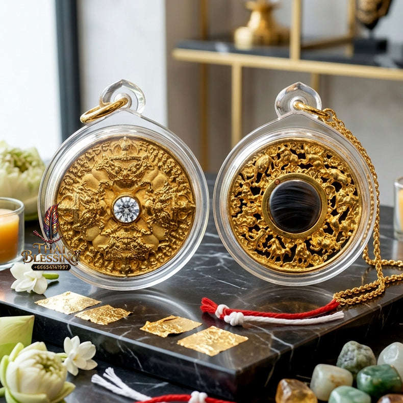✨ Authentic 'Phra Rahu Phichai Sombat' (Victory & Wealth) Coin: Gold-Plated Bronze Edition by Phra Kru Sophon Kityathorn (Ajarn Rotsiri), Wat Phukhao Thong – 2019 Masterpiece Thai Blessing Co By RURUECHA
