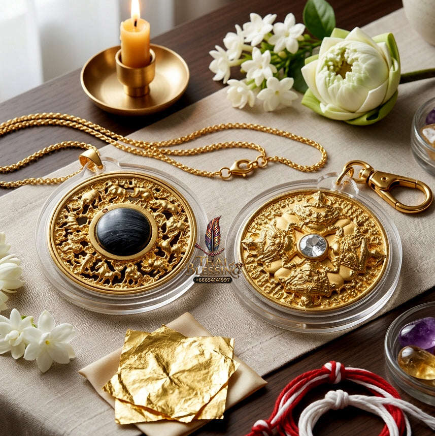✨ Authentic 'Phra Rahu Phichai Sombat' (Victory & Wealth) Coin: Gold-Plated Bronze Edition by Phra Kru Sophon Kityathorn (Ajarn Rotsiri), Wat Phukhao Thong – 2019 Masterpiece Thai Blessing Co By RURUECHA