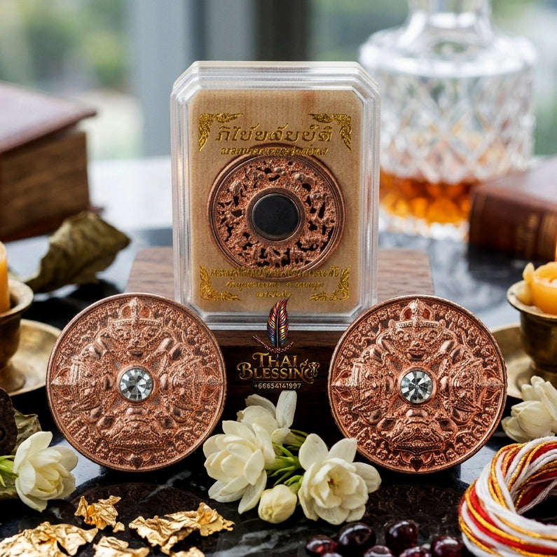 ✨ Authentic 'Phra Rahu Phichai Sombat' (Victory & Wealth) Coin: Pink Gold Plated Edition by Phra Kru Sophon Kityathorn (Ajarn Rotsiri), Wat Phukhao Thong – 2019 Masterpiece Thai Blessing Co By RURUECHA