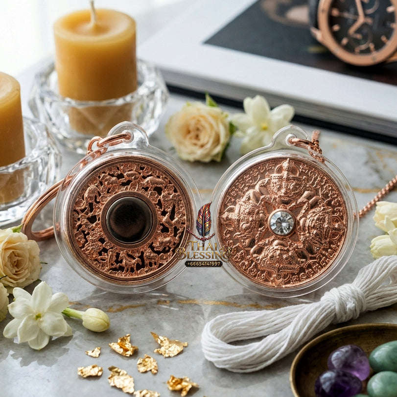 ✨ Authentic 'Phra Rahu Phichai Sombat' (Victory & Wealth) Coin: Pink Gold Plated Edition by Phra Kru Sophon Kityathorn (Ajarn Rotsiri), Wat Phukhao Thong – 2019 Masterpiece Thai Blessing Co By RURUECHA