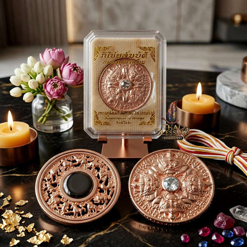 ✨ Authentic 'Phra Rahu Phichai Sombat' (Victory & Wealth) Coin: Pink Gold Plated Edition by Phra Kru Sophon Kityathorn (Ajarn Rotsiri), Wat Phukhao Thong – 2019 Masterpiece Thai Blessing Co By RURUECHA
