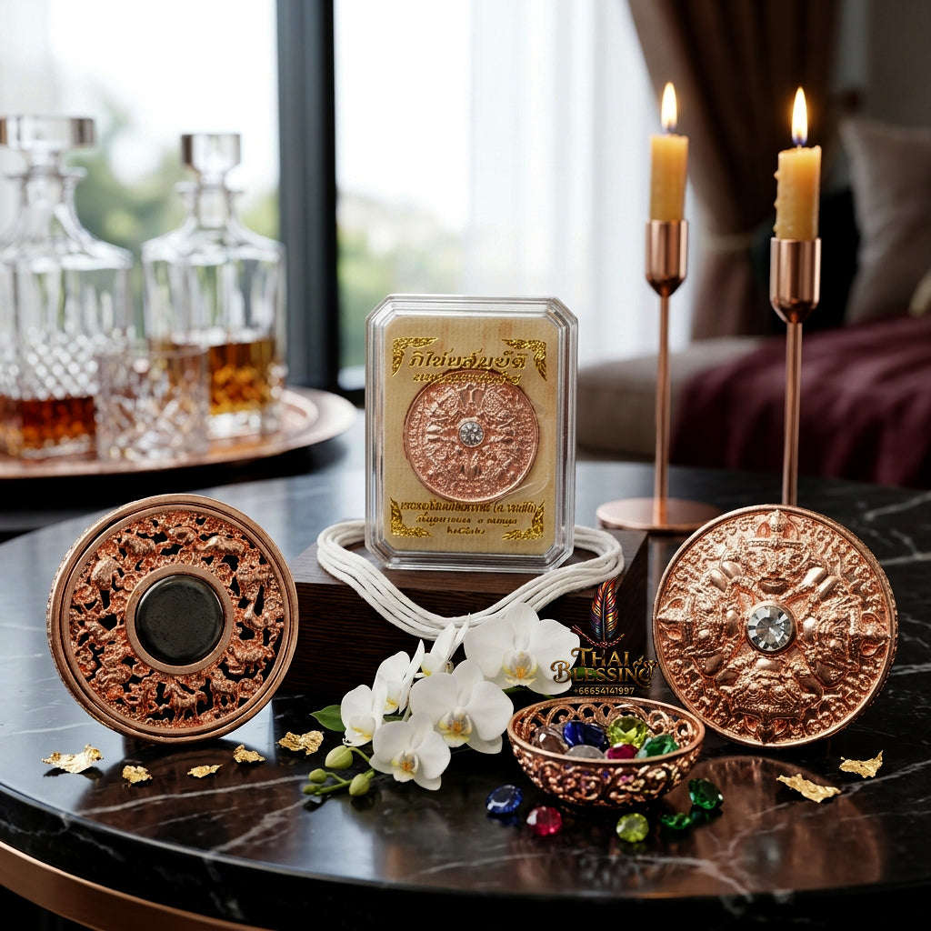 ✨ Authentic 'Phra Rahu Phichai Sombat' (Victory & Wealth) Coin: Pink Gold Plated Edition by Phra Kru Sophon Kityathorn (Ajarn Rotsiri), Wat Phukhao Thong – 2019 Masterpiece Thai Blessing Co By RURUECHA
