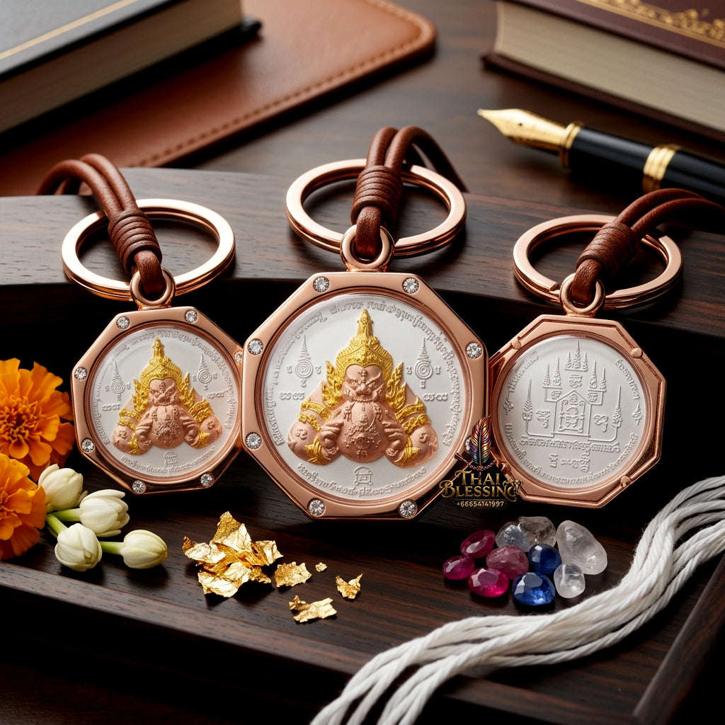 ✨ Authentic Phra Rahu "Powerful Manifestation" Edition – Stunning 3K-Plated Bronze with Pink Gold Frame, Phra-Achan Lek, Wat Tham Khao Noi 2016 – The Ultimate Wealth & Prosperity Talisman Thai Blessing Co By RURUECHA