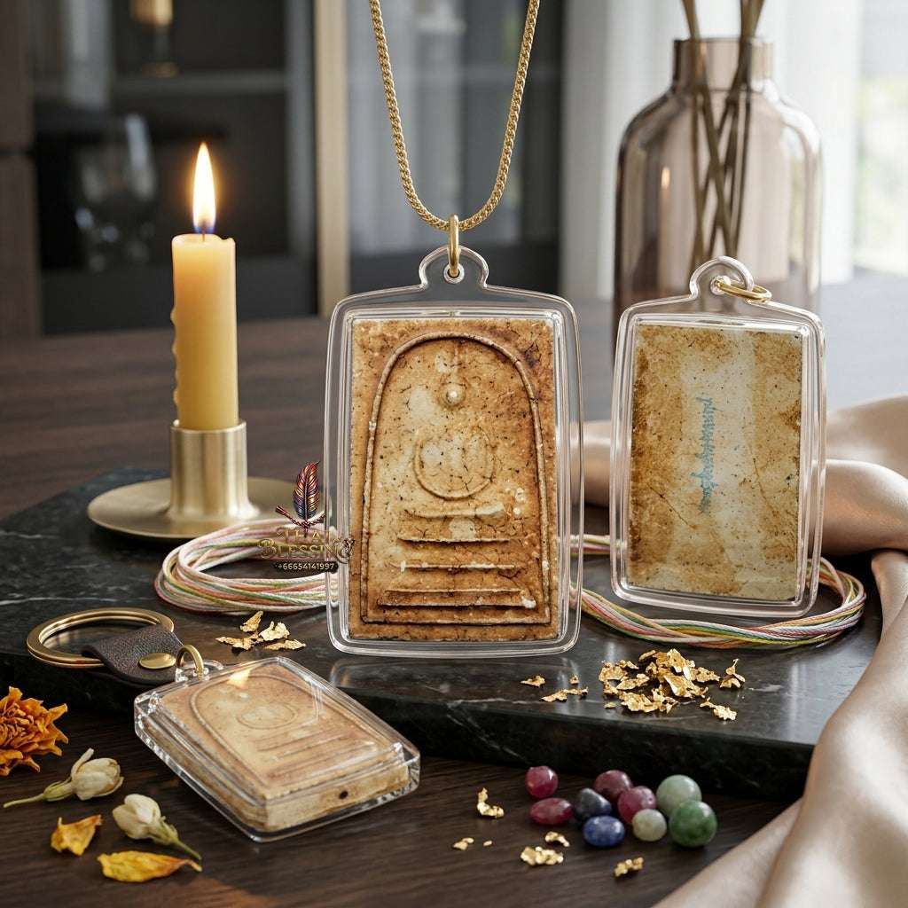 Authentic Phra Somdej Chok Dee Mee Suk Good Luck Happiness Amulet 2547 - Sacred Buddha Powder Wealth Luck Protection Talisman by Luang Pu Hong, Wat Phetchaburi Thai Blessing Co By RURUECHA