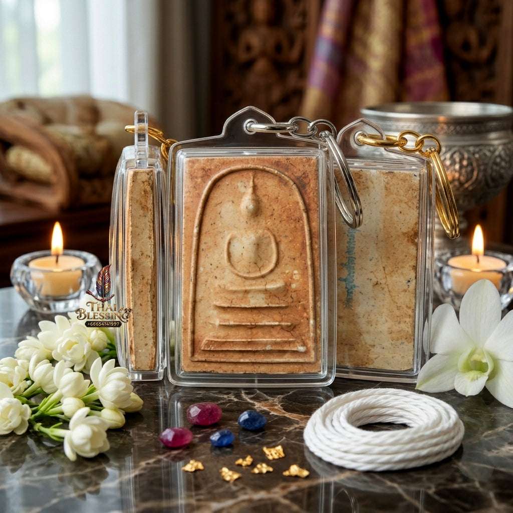 Authentic Phra Somdej Chok Dee Mee Suk Good Luck Happiness Amulet 2547 - Sacred Buddha Powder Wealth Luck Protection Talisman by Luang Pu Hong, Wat Phetchaburi Thai Blessing Co By RURUECHA