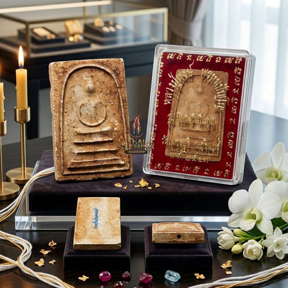 Authentic Phra Somdej Chok Dee Mee Suk Good Luck Happiness Amulet 2547 - Sacred Buddha Powder Wealth Luck Protection Talisman by Luang Pu Hong, Wat Phetchaburi Thai Blessing Co By RURUECHA