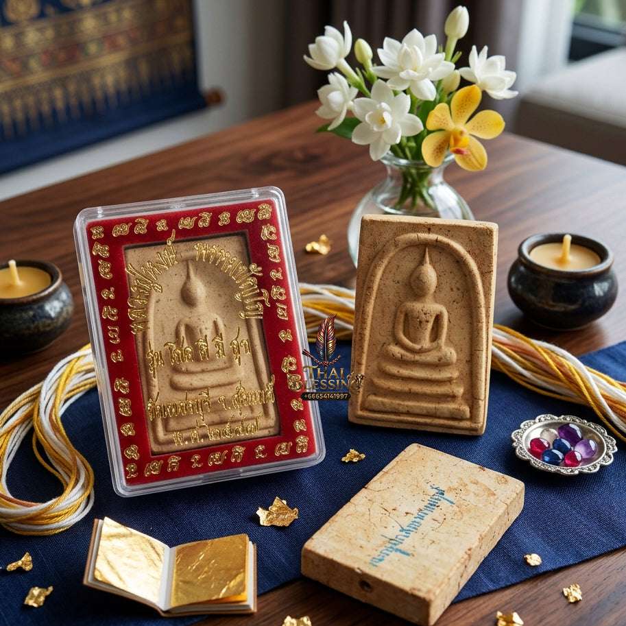 Authentic Phra Somdej Chok Dee Mee Suk Good Luck Happiness Amulet 2547 - Sacred Buddha Powder Wealth Luck Protection Talisman by Luang Pu Hong, Wat Phetchaburi Thai Blessing Co By RURUECHA