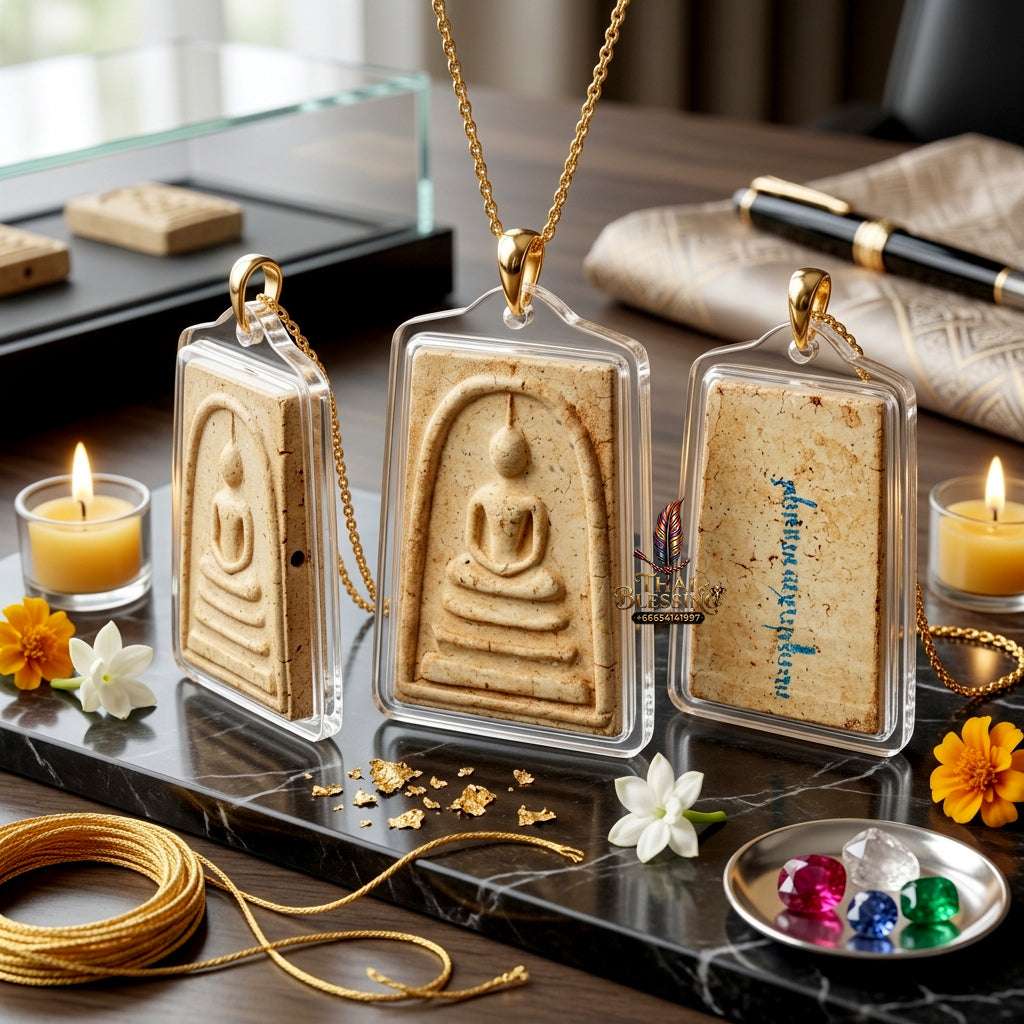 Authentic Phra Somdej Chok Dee Mee Suk Good Luck Happiness Amulet 2547 - Sacred Buddha Powder Wealth Luck Protection Talisman by Luang Pu Hong, Wat Phetchaburi Thai Blessing Co By RURUECHA
