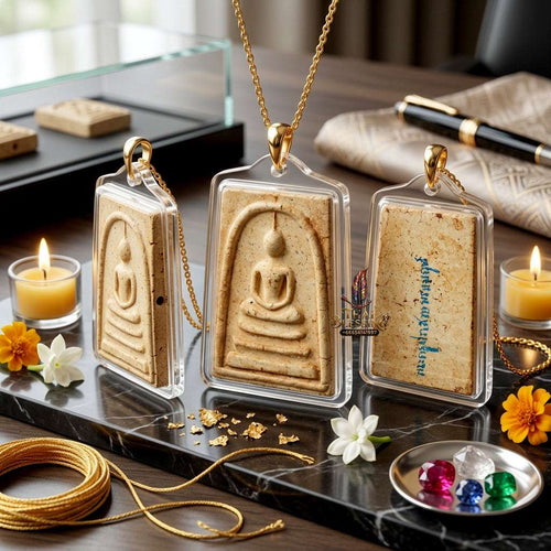 Authentic Phra Somdej Chok Dee Mee Suk Good Luck Happiness Amulet 2547 - Sacred Buddha Powder Wealth Luck Protection Talisman by Luang Pu Hong, Wat Phetchaburi Thai Blessing Co By RURUECHA