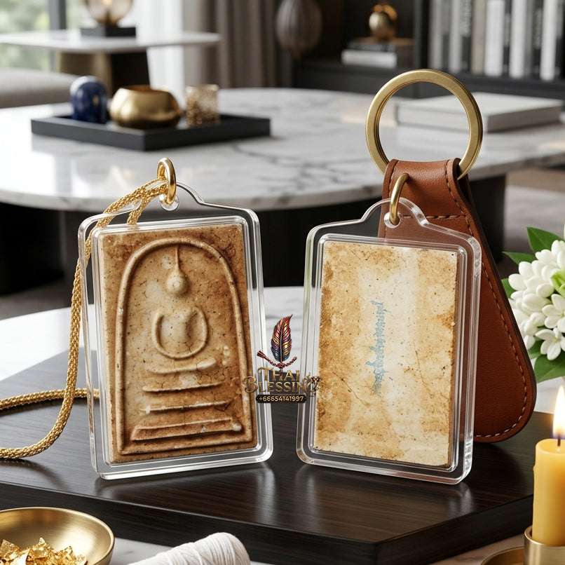 Authentic Phra Somdej Chok Dee Mee Suk Good Luck Happiness Amulet 2547 - Sacred Buddha Powder Wealth Luck Protection Talisman by Luang Pu Hong, Wat Phetchaburi Thai Blessing Co By RURUECHA