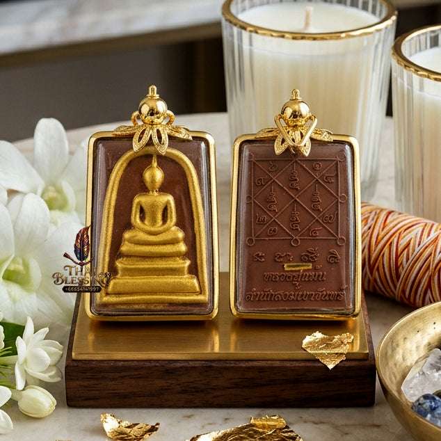 Authentic Phra Somdej Hun Duang Fortune Enhancer 2566 - Brown Buddha Powder Gold-Plated Prosperity Multiplier Amulet by Luang Pu Maen Thai Blessing Co By RURUECHA