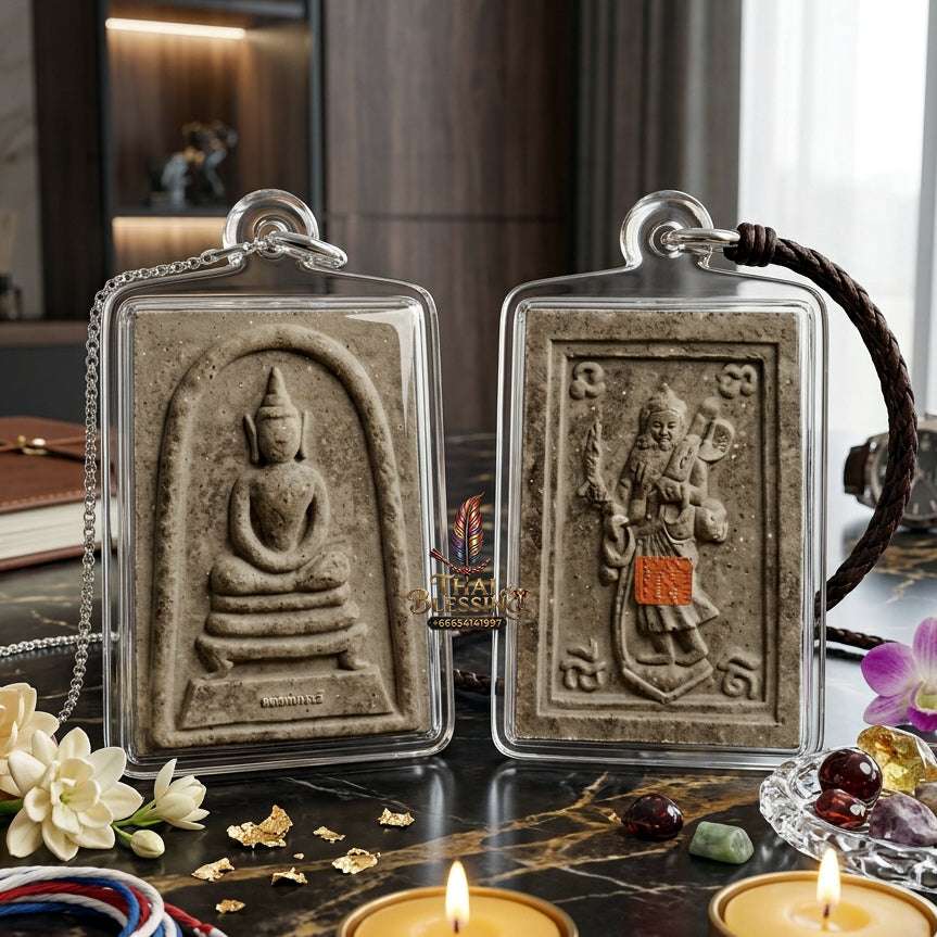 Authentic Phra Somdej Lang Phra Siwalee Wealth Attraction Amulet 2563 - Sacred Grey Incense Powder Maha Lap Talisman by Luang Phor Wichai, Wat Hua Den Thai Blessing Co By RURUECHA